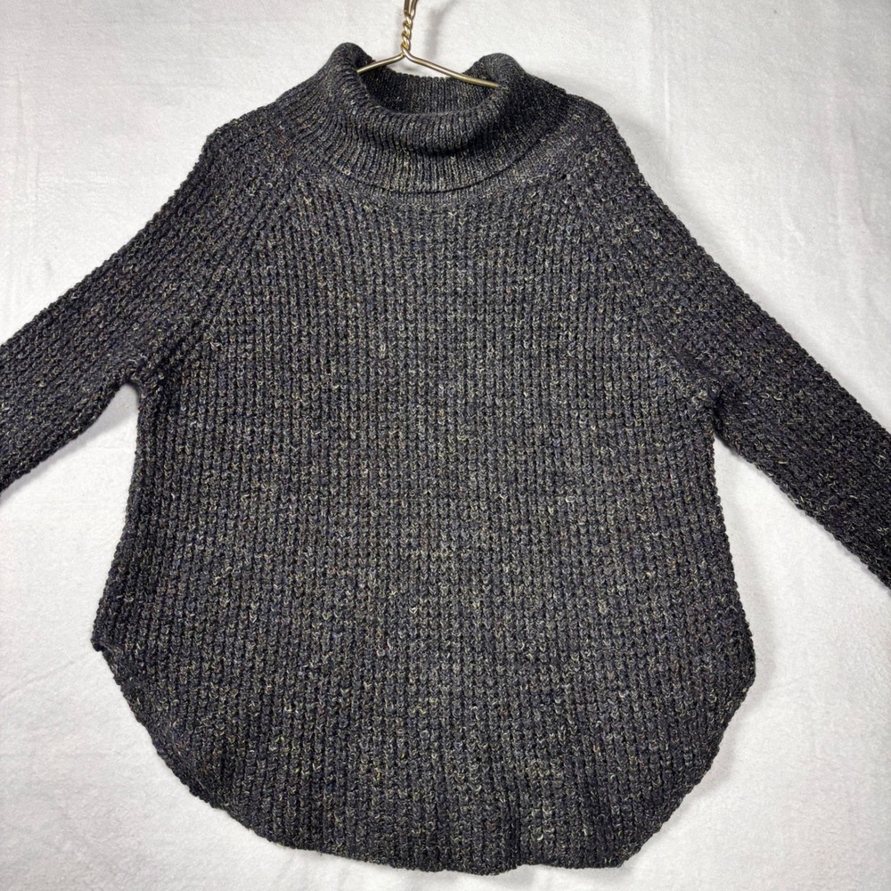 Free People Size M Tweedy Dark Gray Wool Blend Chunky Turtleneck Sweater Dylan - Picture 2 of 15